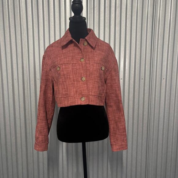 Wilfred Cropped Rust Red Woven Jacket Women’s Small Textured Lightweight Blazer - Picture 1 of 9